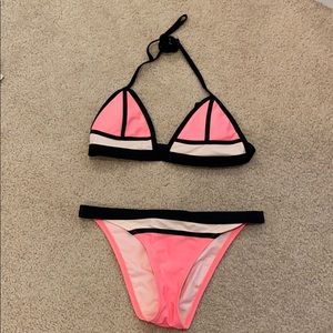 Pink Color Blocking Triangle Bikini Set